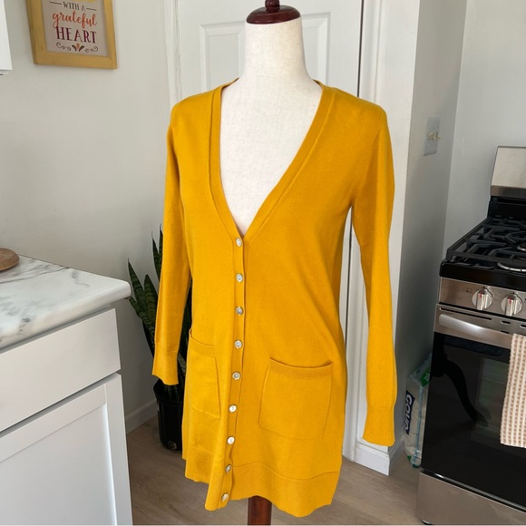 ModCloth Mustard Yellow Soft And Stretchy V-Neck Buttoned Front Cardigan Top - Picture 13 of 14